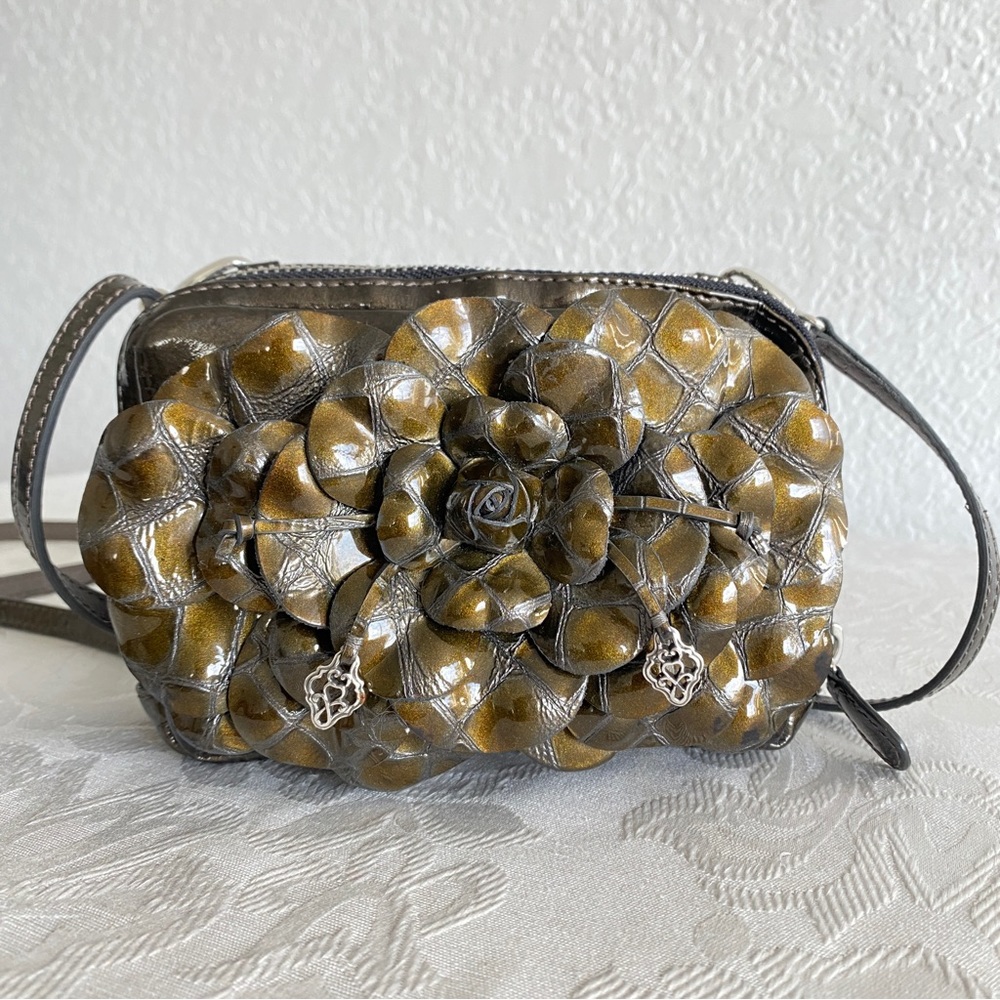 Brighton flower double zip organizer crossbody bag